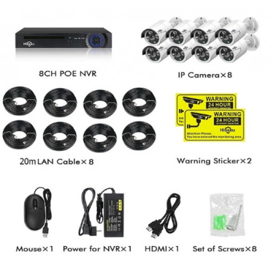  3TB H.265 8CH 4MP POE Security With 8 Cameras System Kit